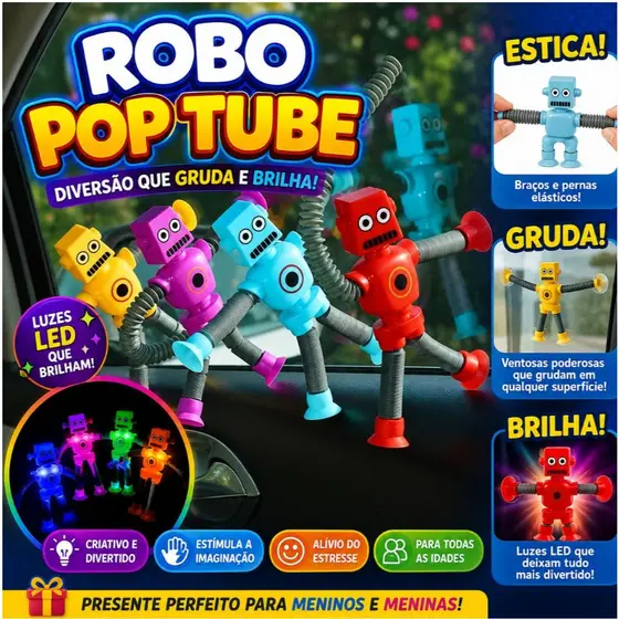 Kit Robô Cartoon Tubo Telescópico Fofo Descompressão Design Criativo Brinquedo