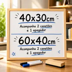 Quadro Lousa Escolar Branco Moldura em Madeira + 2 canetões e Apagador