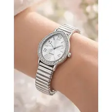 Relógio Feminino Oval Remosu Cravejado Aço Inoxidável Pulseira Elástica Ajustável Elegante Cobra Luxuoso