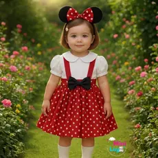 Conjunto Infantil Menina Salopete Minnie Com Laço E Blusa Vestido Jardineira Festa Casual Premium