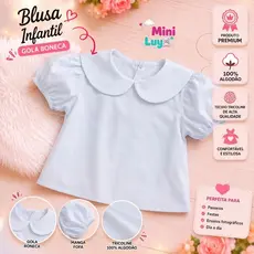 BLUSA INFANTIL FEMININA GOLA BONECA EM TRICOLINE 100% ALGODÃO MANGA FOFA CONFORTÁVEL E ATEMPORAL