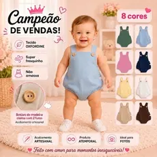 Jardineira Infantil Bebê Romper Macaquinho de Criança Oxfordine Smash The Cake Ensaio Fotográfico