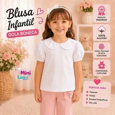 Camisa Blusa Infantil Menina Gola Boneca Tecido Tricoline 100% Algodão Manga Princesa Premium