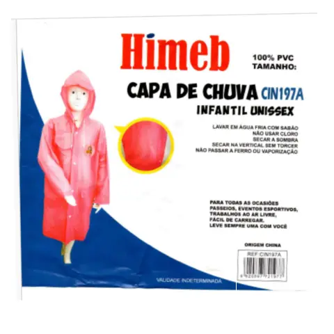 CAPA DE CHUVA HIMEB CLASSE - 24123 COR ROSA TAMANHO 6 ANOS