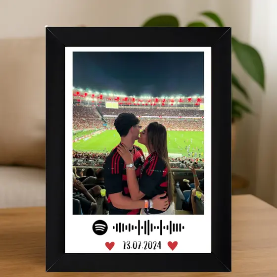 Quadro personalizado com foto, frase e Código Spotify - Presente, namorados, casal, - Moldura de Madeira e vidro