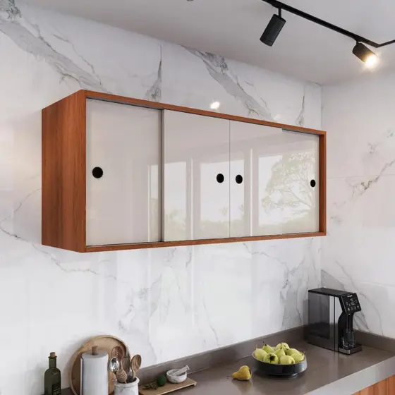 Armário de Parede Cozinha 116cm com Portas Deslizantes 2 Módulos Gabinete Aereo com 4 Portas Correr