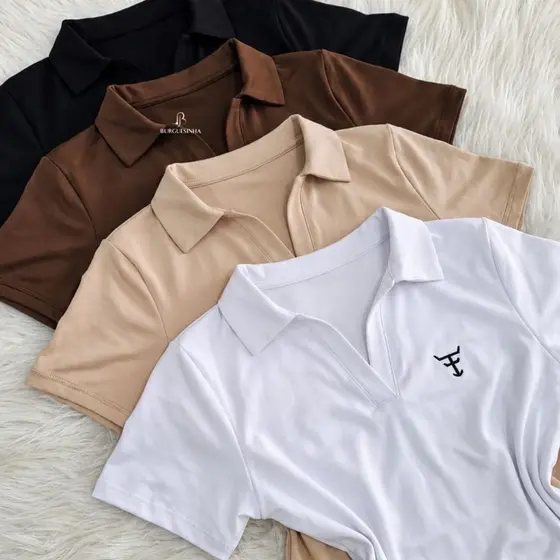 Body Feminino Polo Manga Curta Suplex Forro Duplo Sem Transparência Moda Country Chic