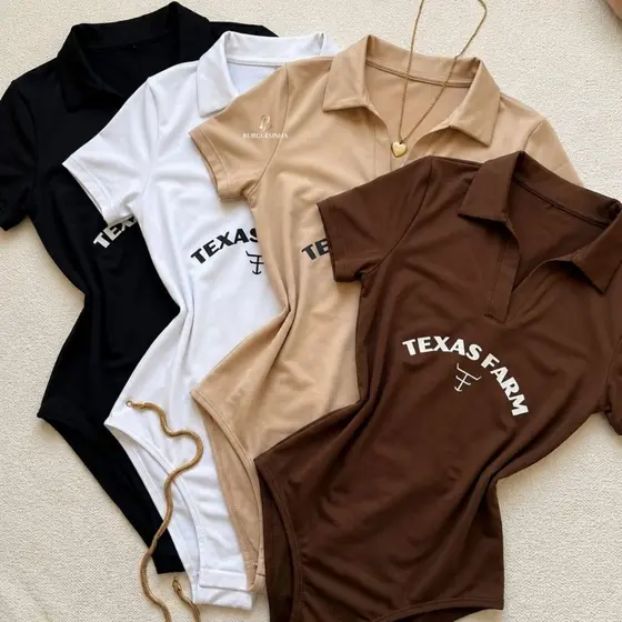 Body Polo Feminino Gola Polo Suplex Premium Forro Duplo Sem Transparência Moda Country Casual