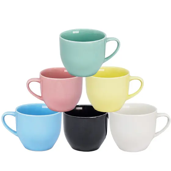 Jogo kit 6 Xicara de Porcelana 170ml Chá Cafe Chocolate Chicara Preta Cores
