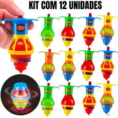 Kit Com 3/6/12 Giro Pião, Pião + Lançador Com Luz De Led Colorida, Giroscópio