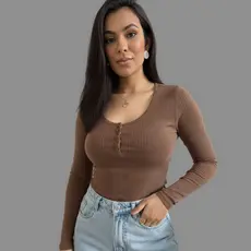 Blusa Feminina Canelada De Frio Botões Funcionais Manga Longa Casual Elegante Inverno