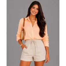 Camisa Blusa Feminina Social Elegante Manga Longa Modelo Slim Viscolinho Com Elastano