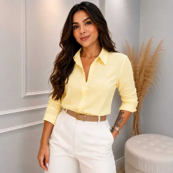 Camisa Feminina Social Camisete Casual  Moda Blogueira Elegante Confortável e Casual