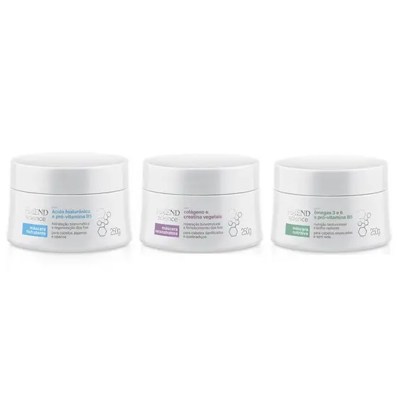 Amend Kit Science Máscaras Nutritiva, Reconstrutora e Hidratante 250g