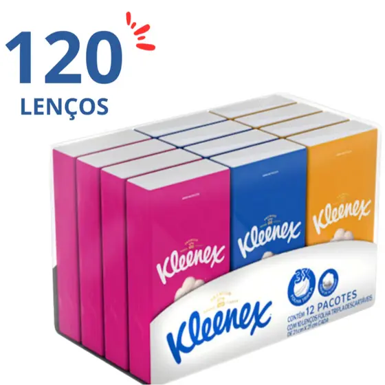 Kit 120 Lenços de Papel Kleenex Triplo Suaves Pacotes de Bolso p/ Casamento