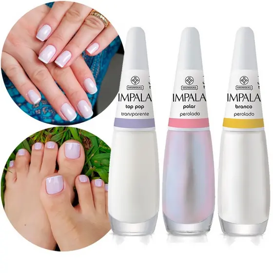 Kit 3 Esmaltes Francesinha Branco, Top Pop e Polar Impala Combinação Manicure