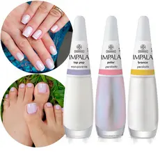 Kit 3 Esmaltes Francesinha Branco, Top Pop e Polar Impala Combinação Manicure