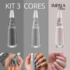 Kit 3 Esmaltes Impala Cores Tons Nude e Cinza Esmaltes Atacado - Envio Imediato