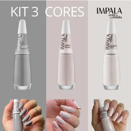 Kit 3 Esmaltes Impala Cores Tons Cinza e Nude Esmaltes Atacado - Envio Imediato