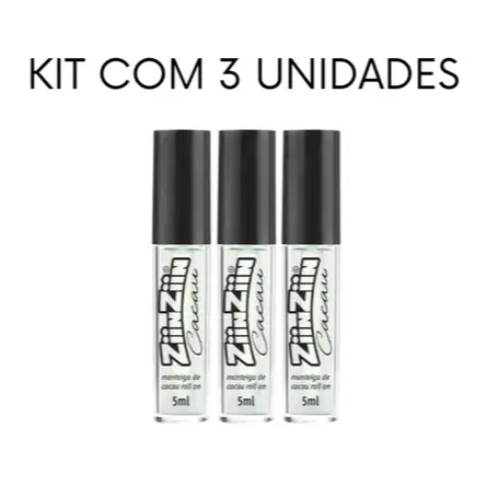 KIT 3 Manteiga de Cacau com Própolis Líquida Rollon 5ml - ZiinZiin