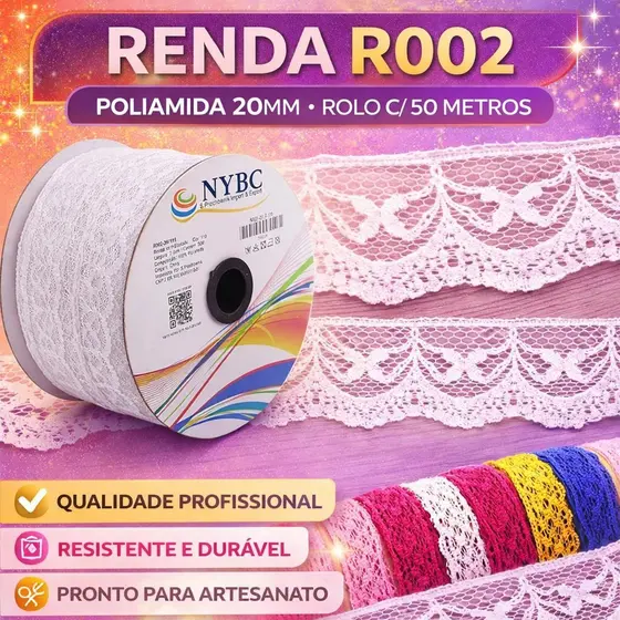 Renda de poliamida R002 – 20mm – rolo com 50 metros