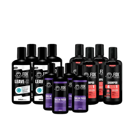 KIT 4 LEAVE + 4 BALM E 4 SHAMPOO 4 EM 1 FOR FOX MEN