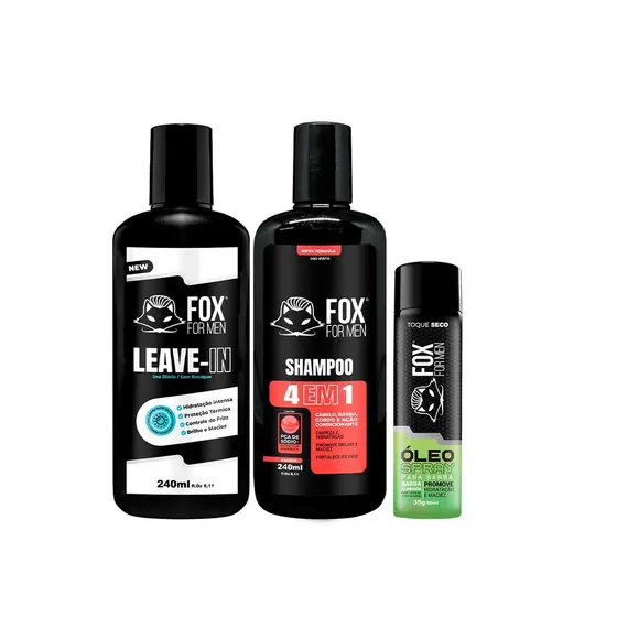 SHAMPOO 4 EM 1 + LEAVE IN E OLEO SPRAY - FOX FOR MEN