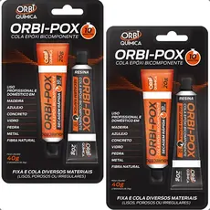 Kit 2 Cola Epóxi Bicomponente Orbi-Pox 10 Minutos 40g Orbi Química Adesivo Metal Vidro Madeira