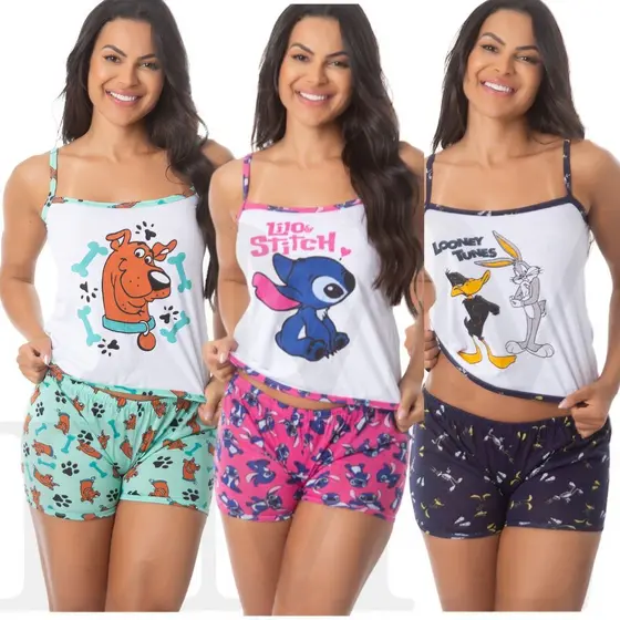 PROMOBLACK Baby Doll Malha Short Doll Estampado Adulto Feminina Short Curto Fresco e Confortável Su