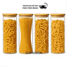 Kit Potes de Vidro 1800ml com Tampa de Bambu Hermético Mantimentos Condimentos Empilhaveis