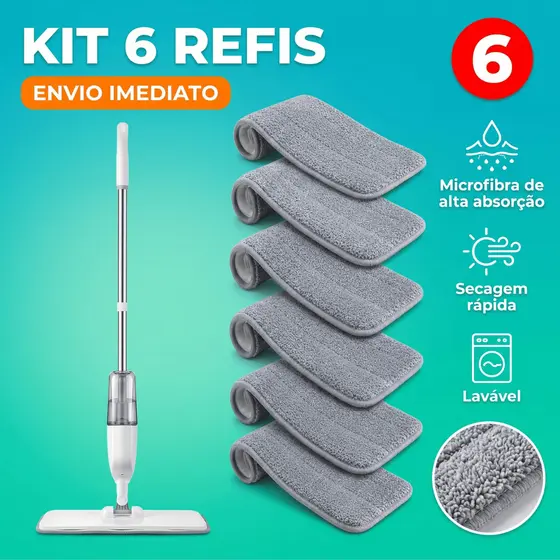 Kit Refil Mop Spray Universal Pano Microfibra Lavável Esfregão Rodo Compatível Flash Limp