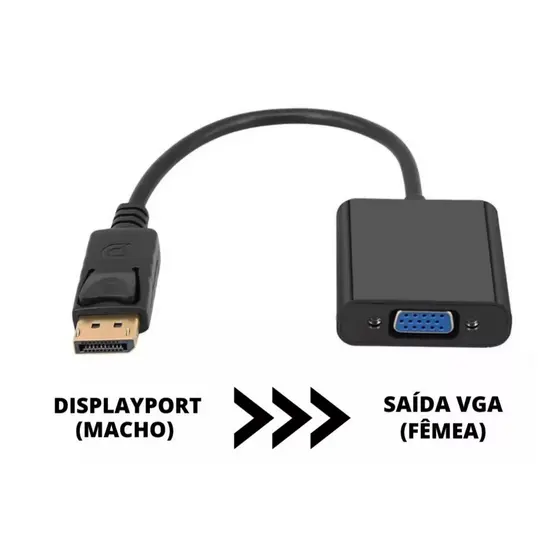 Cabo Adaptador Displayport Vga Conversor Vídeo Para Dell Hp