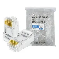 Kit 100 Conector Rj45 Cat5e Banho De Ouro Cabo De Rede 100