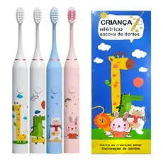 Escova de Dente Elétrica Sônica Infantil com Padrão de Desenho Inclui Cabeça Substituta e Bicos Macios