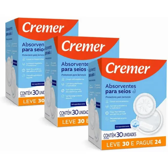 Kit 90 und Absorvente Para Seios Cremer Descartável Amamentação Toque Suave Proteção Contra Vazamento Amamentação