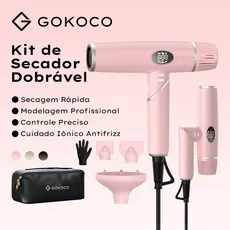 GOKOCO 3 em 1 Kit de Secador Dobravel Secagem Rapida Modelagem Profissional Cuidado Ionico Antifrizz Bivolt 110-220V