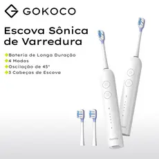 GOKOCO Escova de dentes elétrica sônica Movimento de varredura 45°evibrações alta frequência Quatro modos e três níveis