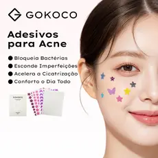 Adesivos para Acne GOKOCO Bloqueia Bactérias Esconde imperfeições Acelera a Cicatrização Conforto o Dia Todo