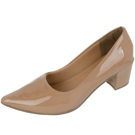 Scarpin Feminino Verniz Salto Bloco Grosso 5,5cm Antiderrapante Preto e Nude 34 ao 39