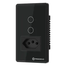 Interruptor Touch 2 Botões C/ Tomada Wi-fi Primebras Preto