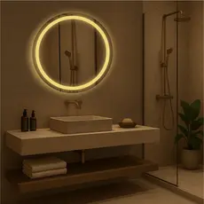 Espelho Redondo Polido com Led Jateado Luz Branca e Amarela Para Quarto Sala Banheiro Salão