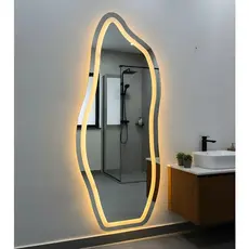 Espelho Orgânico Flame Corpo Inteiro 150cm x 60cm Polido LED Jateado Luz Branca e Luz Amarela Sala Quarto Banheiro