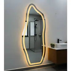 Espelho Orgânico Flame Corpo Inteiro 170cm x 70cm Polido LED Jateado Luz Branca e Luz Amarela Sala Quarto Banheiro