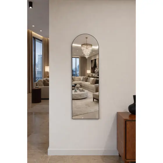 Espelho Janela 100cm x 35cm com Moldura em Couro Para Quarto e Sala Banheiro Design Retrô Luxo Salão Hall Decorativo