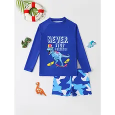 WD VEST Conjunto de Praia Infantil Masculino com Estampa de Dinossauro Skatista – Estilo Radical para o Verão! i3066