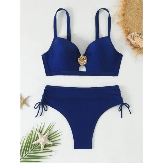 WDVEST Biquíni Plus Size com Detalhe Dourado e Laterais Ajustáveis 2025 XX547