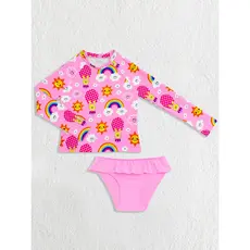 WD VEST - CONJUNTO DE PRAIA FEMININO INFANTIL PARA BEBÊS ESTAMPA FELIZ COELHOS E ARCO-IRIS - B3008