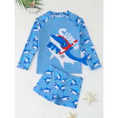 WD VEST Conjunto de Praia Masculino Infantil com Proteção UV e Estampa de Tubarão Surfista 2025 i3606