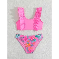 WD VEST - CONJUNTO DE PRAIA INFANTIL FEMININO COM BABADINHO E CALCINHA COM ESTAMPA FLORAL - I3044