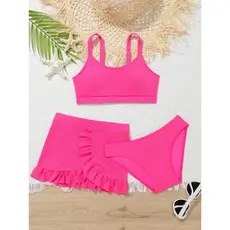 WD VEST Conjunto Praia Juvenil: Biquíni com Saída de Praia Canelada em Cor Lisa  2025 - J3028